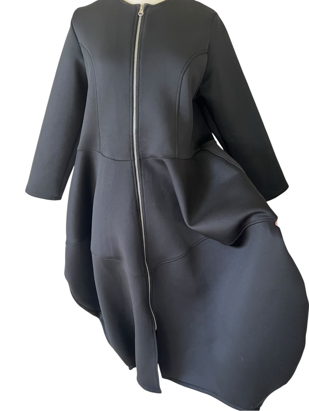 Metamorphoza Black Neoprene Avant Garde Silver Zip Front Maxi Dress - Picture 5 of 16